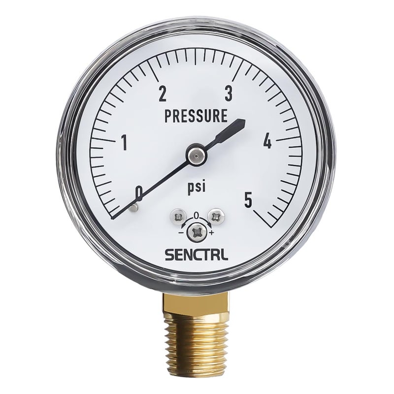 senctrl 0-5 Psi Low Pressure Gauge, Capsule Gauge, 2-1/2" Dial Size, 1/4" NPT Lower Mount, Zero Adjustment, for Air Water Gas Pressure Test - Image 1